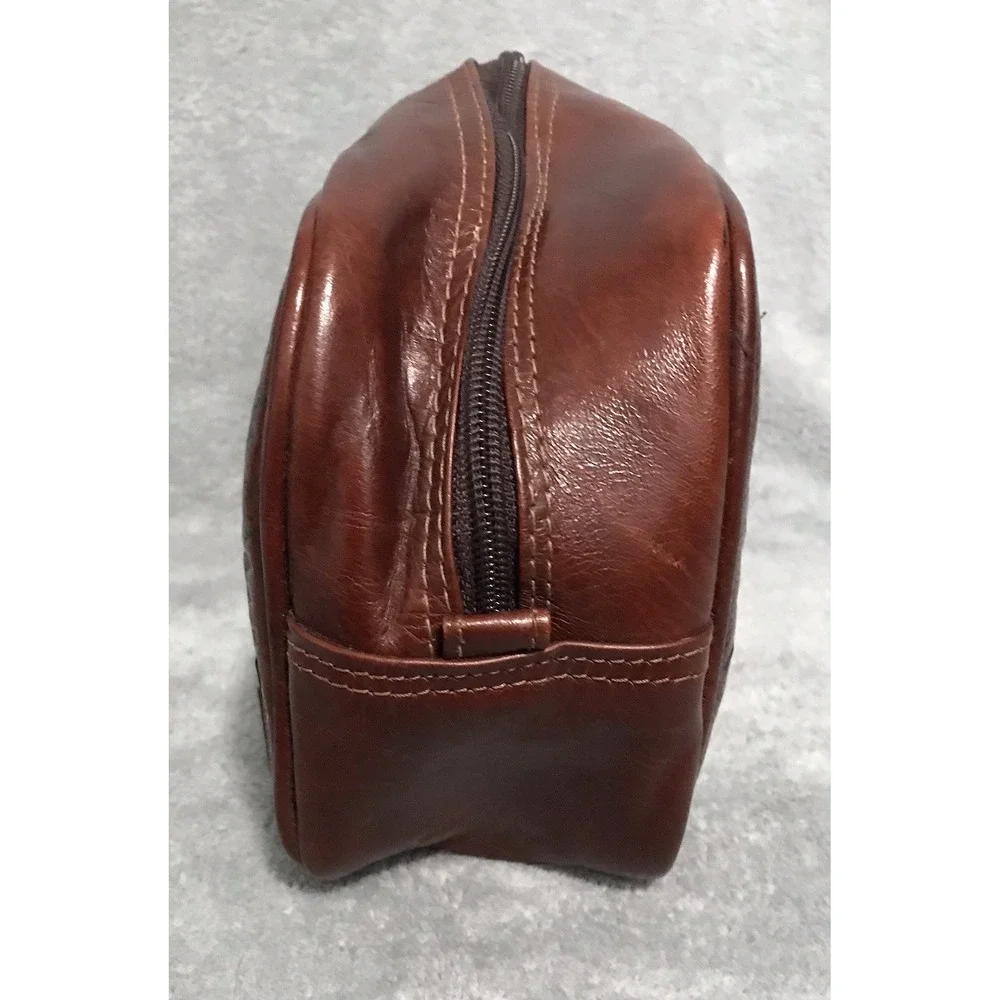 American West Embossed Tooled Leather Toiletry Cosmetic Bag Western Leaf Style